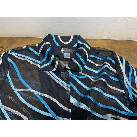 Damee Inc Womens Jacket Sz XL Mesh Sheer Button Up Art To Wear Black Blue - Picture 3 of 9